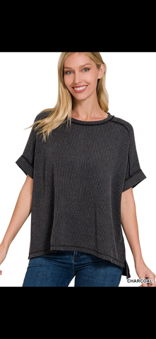 Ash Black Ribbed Knit Top