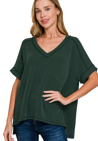 Dark Emerald Ribbed Knit Top