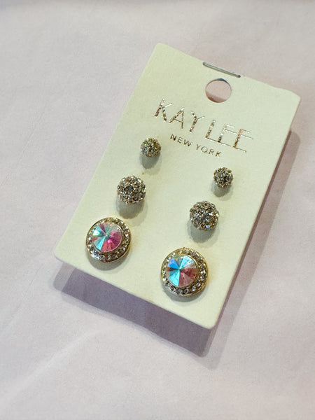 Kaylee Trio Crystal Stud Earrings Set