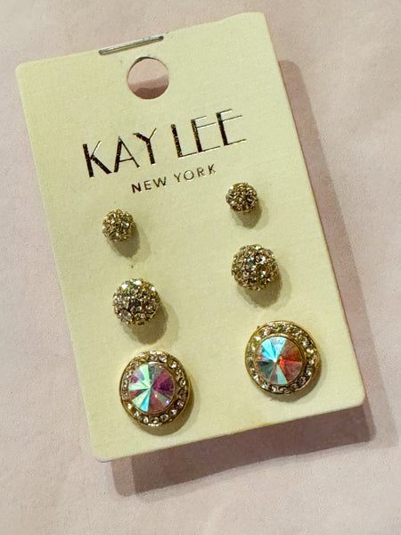 Kaylee Trio Crystal Stud Earrings Set
