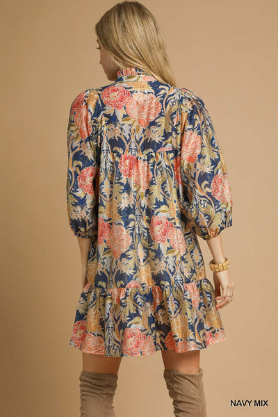 Navy Abstract Floral Dress