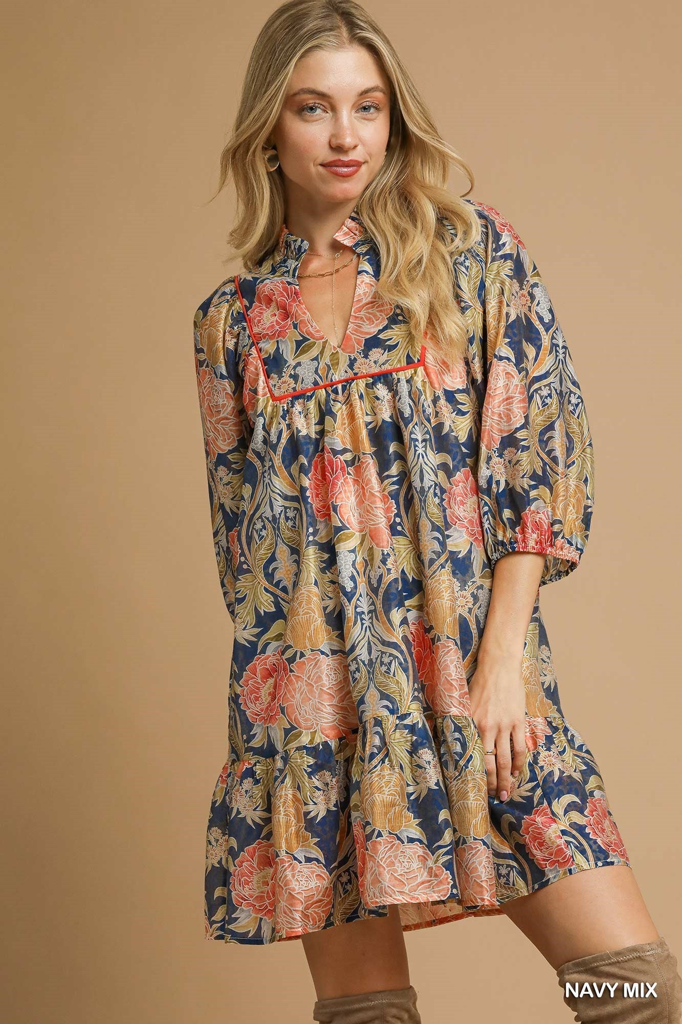 Navy Abstract Floral Dress