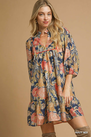 Navy Abstract Floral Dress