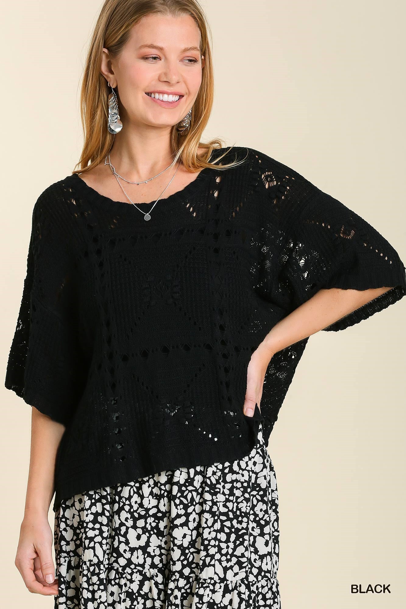 Black Boatneck Eyelet Sweater