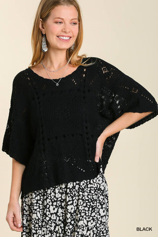 Black Boatneck Eyelet Sweater