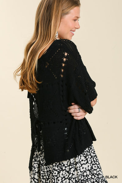 Black Boatneck Eyelet Sweater