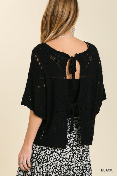 Black Boatneck Eyelet Sweater