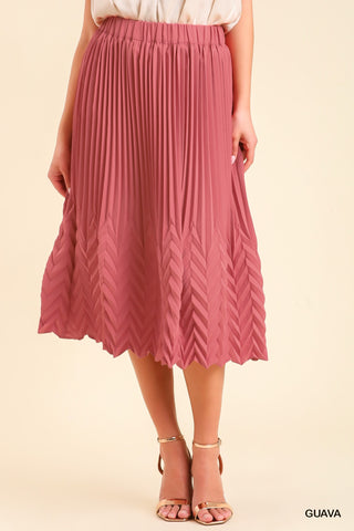 Guava Pleated Midi Skirt