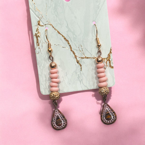 Blush Teardrop Gold Drop Earrings