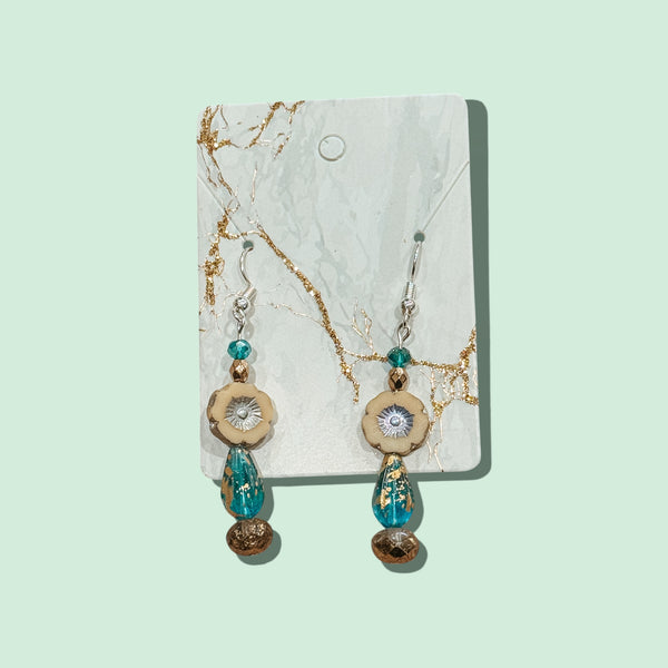 Cream & Blues Floral Drop Earrings