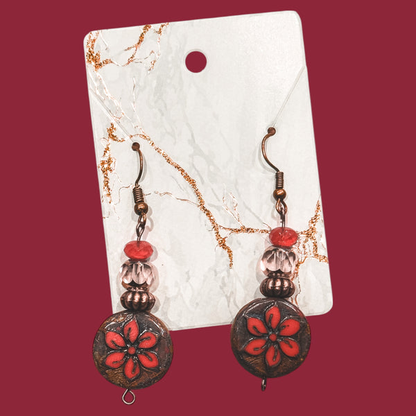 Red Floral Boho Earrings