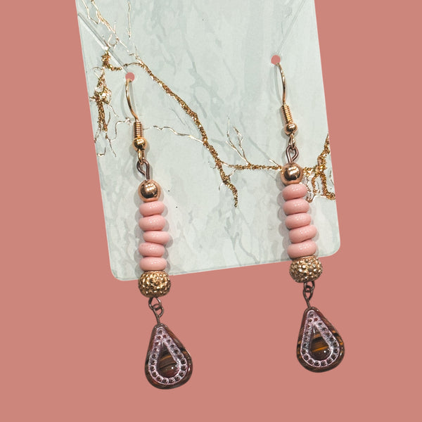 Blush Teardrop Gold Drop Earrings