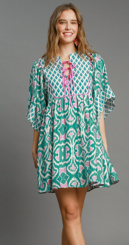 Emerald & Pink Mix Boho Dress