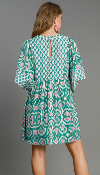 Emerald & Pink Mix Boho Dress