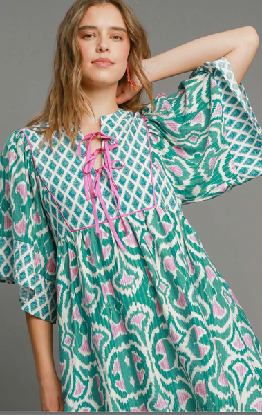 Emerald & Pink Mix Boho Dress