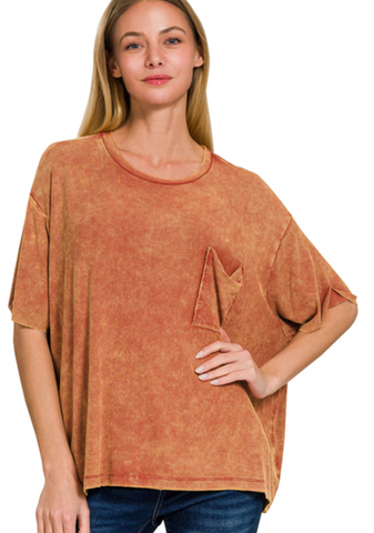 Rust Washed Rib Knit Top