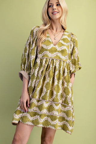 Olive Abstract Boho Dress