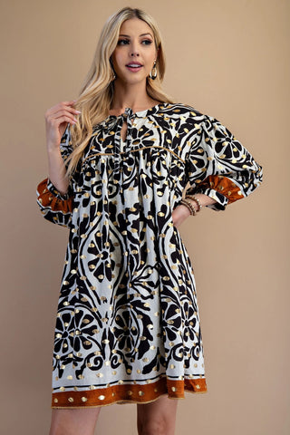 Black & Gold Accent Bohemian Dress