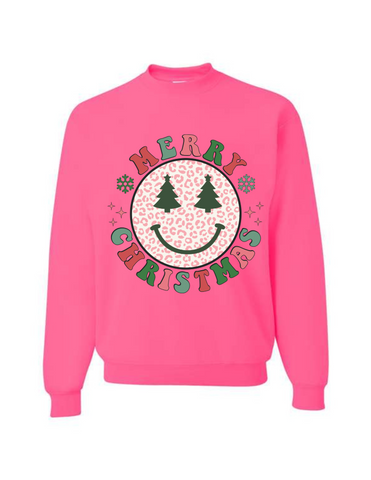 Hot Pink Smiley Christmas Sweatshirt