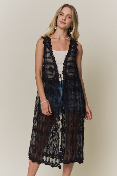 Black Sheer Lace Longline Vest