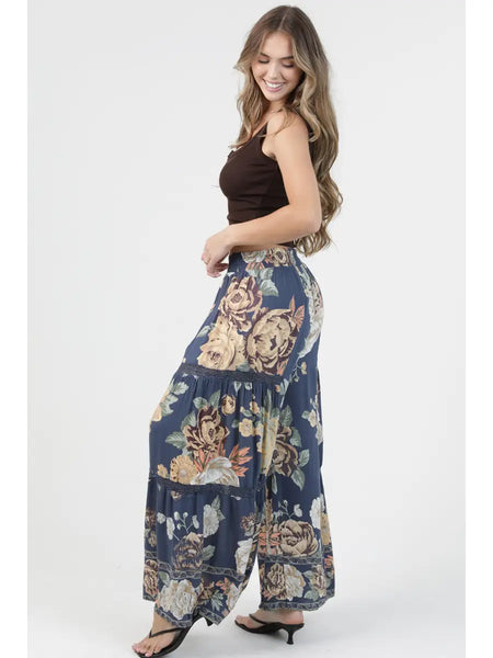 Corrie Navy Floral Boho Pants