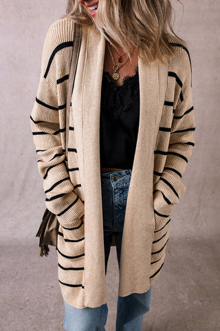 Beige Ribbed Striped Cardigan