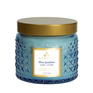 Blue Jasmine 11oz Faceted Glass Jar Soy Candle