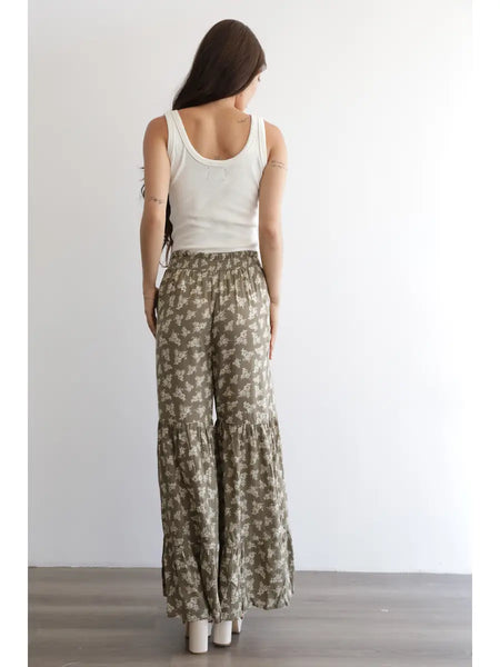 Farren Olive Floral Boho Pants