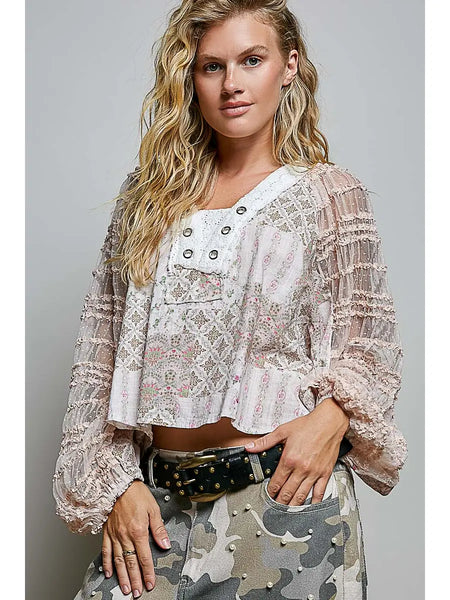 Ella Soft Pink Lace Contrast Top