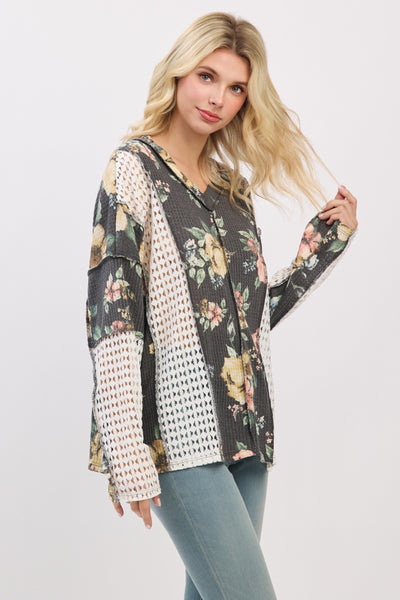 Charcoal Floral Patchwork Top