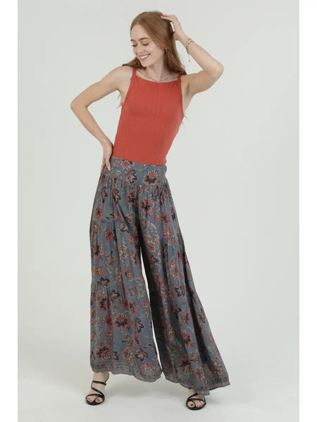 Bennie Gray Floral Boho Pants