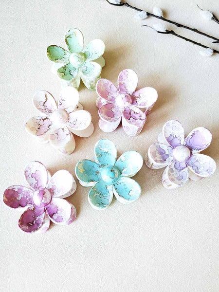 Pastel Marbled Flower Hair Claw Clip