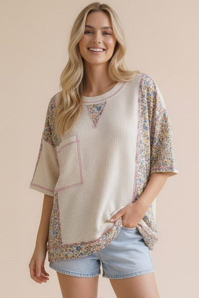 Oatmeal Floral Oversized Thermal Top