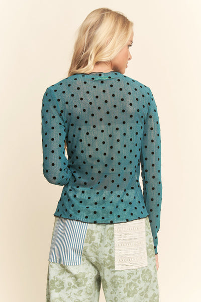Teal Polka Dotted Mesh Top