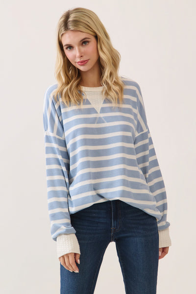 Blue & White Striped Pullover Top