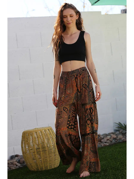 Mae Black Paisley Floral Boho Pants