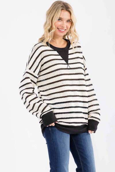White & Black Striped Sweater