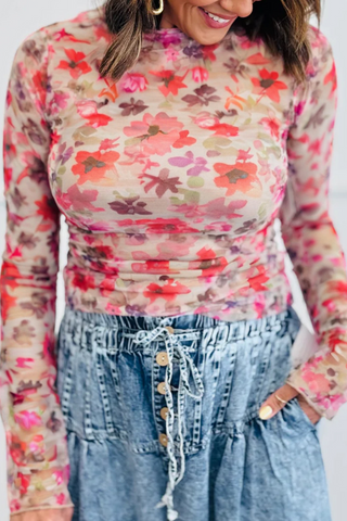 Rose Floral Mesh Top