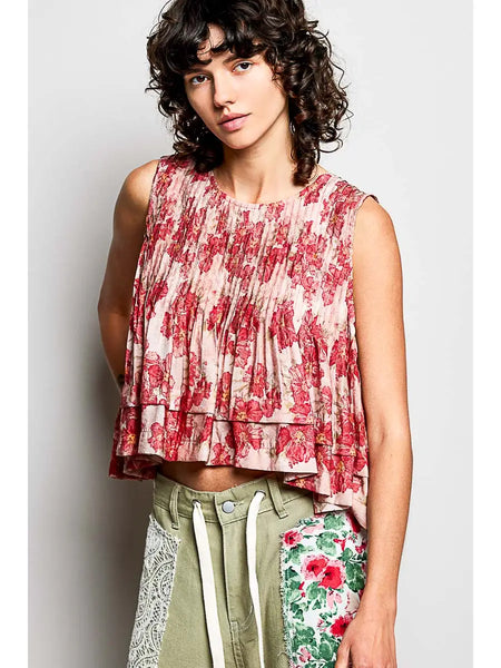 Mila Floral Print Pin Tuck Top