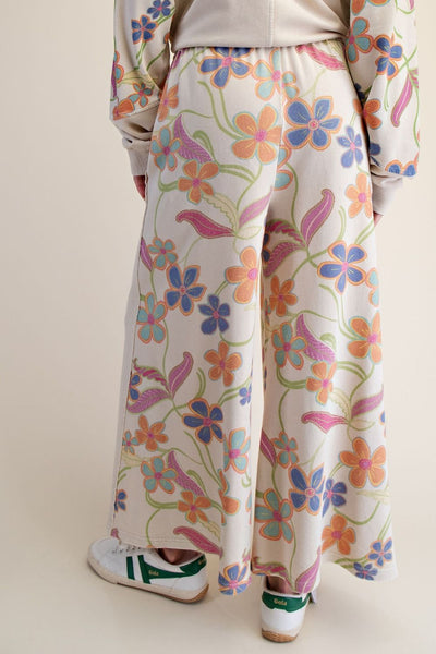 Khaki Floral Mix Washed Terry Pants