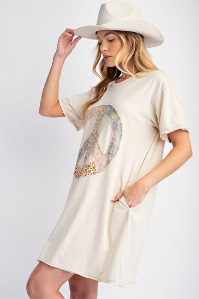 Ecru Peace Patch T-shirt Dress
