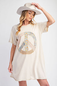 Ecru Peace Patch T-shirt Dress