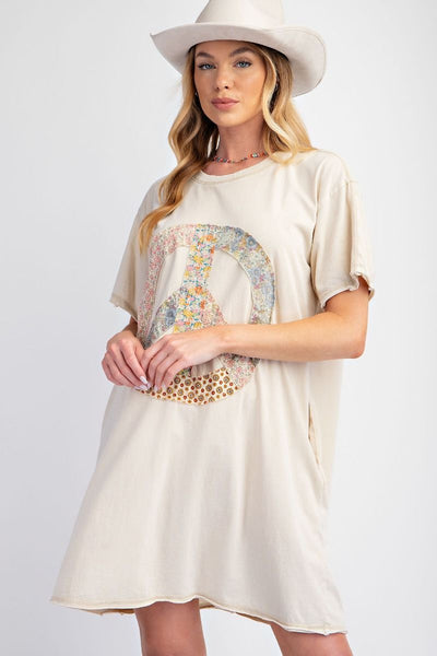 Ecru Peace Patch T-shirt Dress