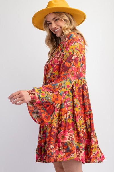 Olive & Red Floral Print Dress