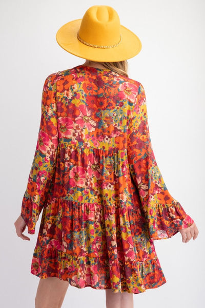 Olive & Red Floral Print Dress