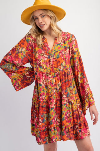 Olive & Red Floral Print Dress