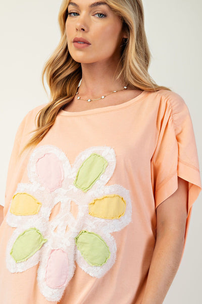 Peach Floral Peace Lace Top