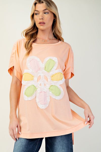 Peach Floral Peace Lace Top