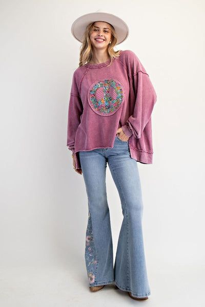 Mauve Floral Peace Terry Pullover