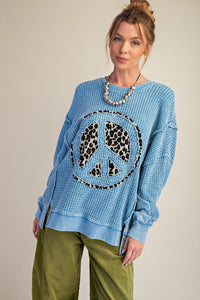 Day Blue Thermal Peace Sign Pullover